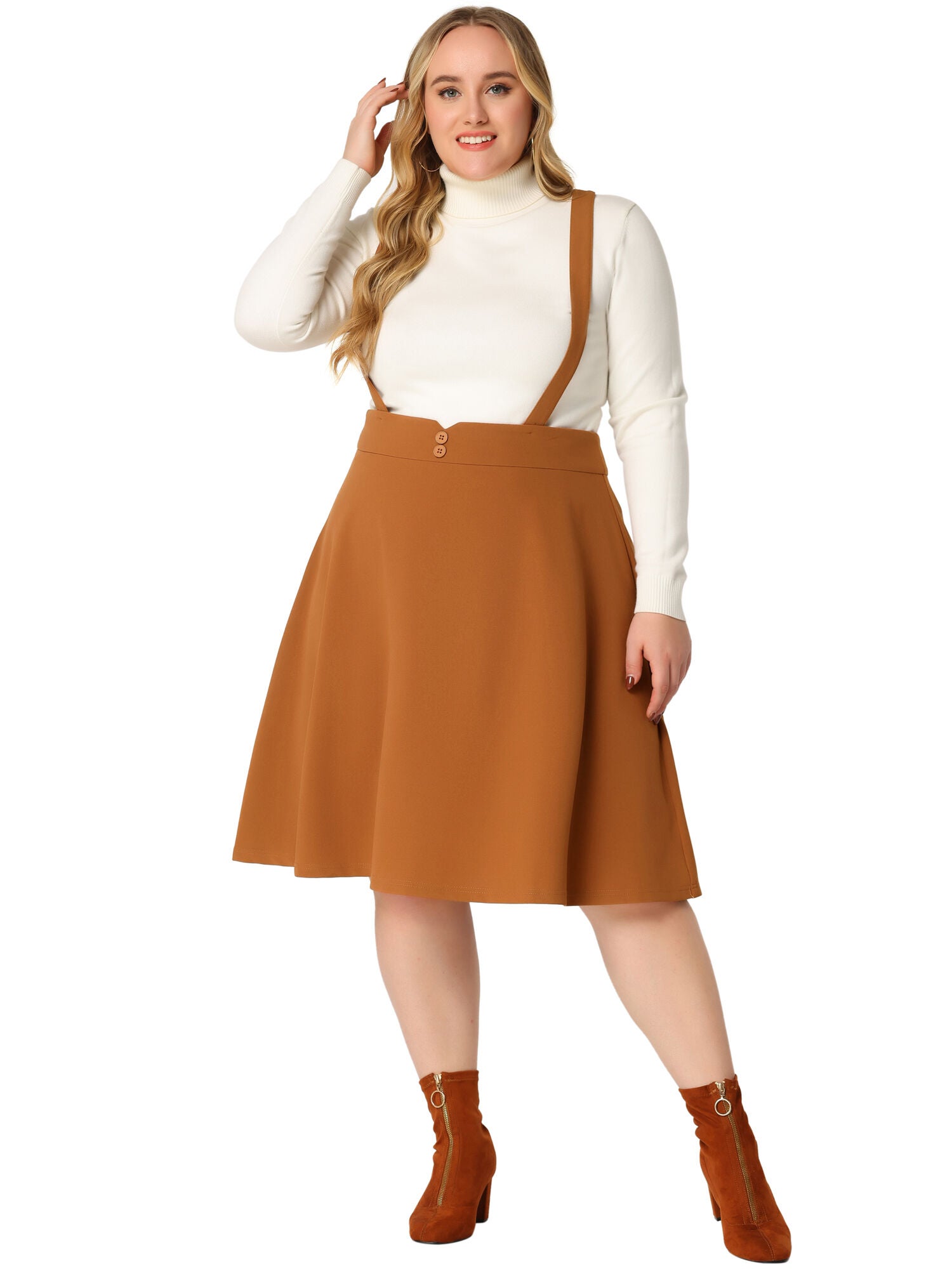 Overall Suspender Braces Dress Detachable Strap Short Skirt, Brown / Brown, alternate image number 2