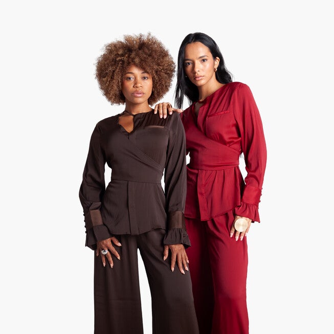 Long Sleeve Wrap Top, Brown / Brown, hi-res image number 0