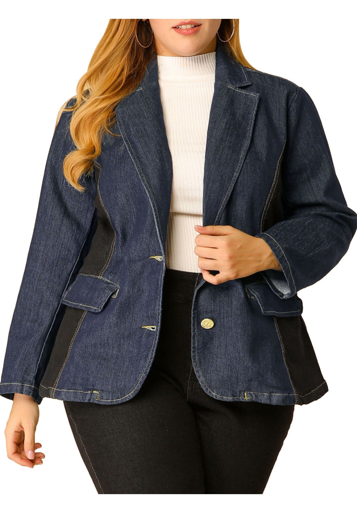 ELEGANT JEAN LAPEL BLAZER DENIM JACKET, Blue / Navy, alternate image number 4