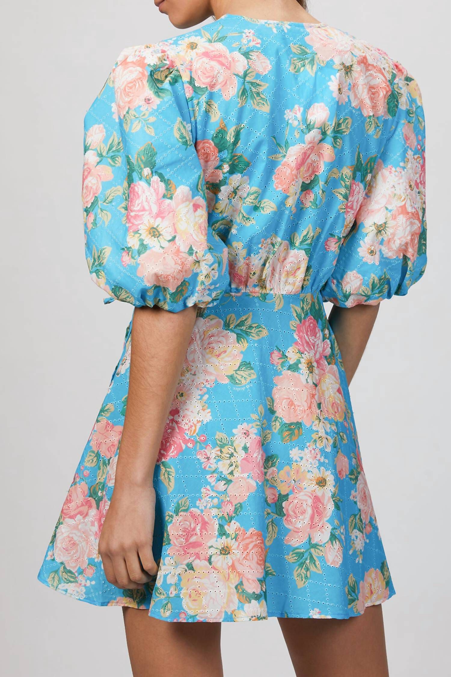 MINI DRESS IN PEACH/TURQUOISE FLORAL, , alternate image number 2
