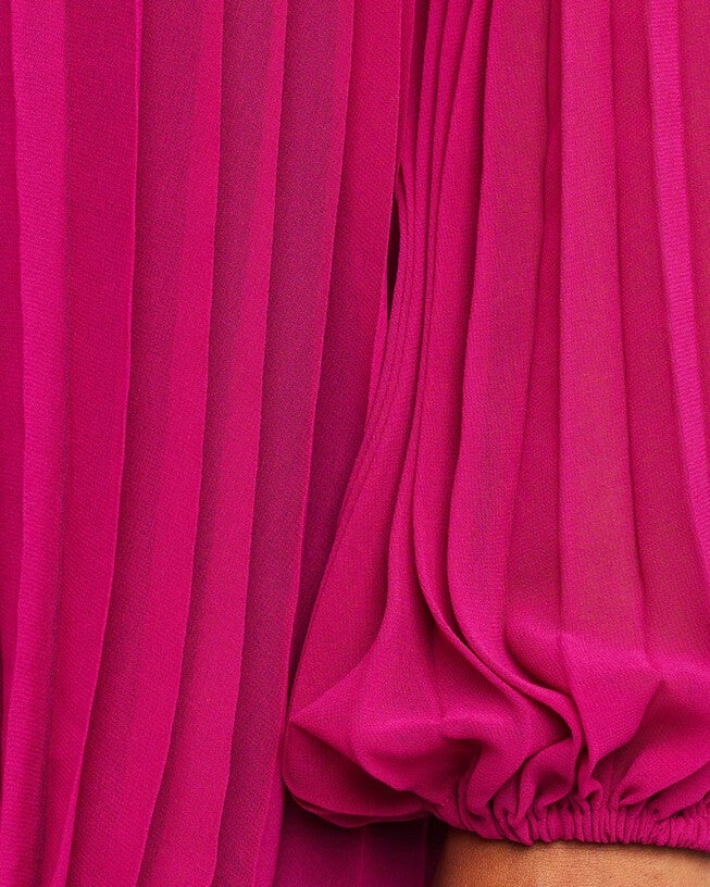 Larissa Pink Pleated Balloon-Sleeve Blouse, , alternate image number null