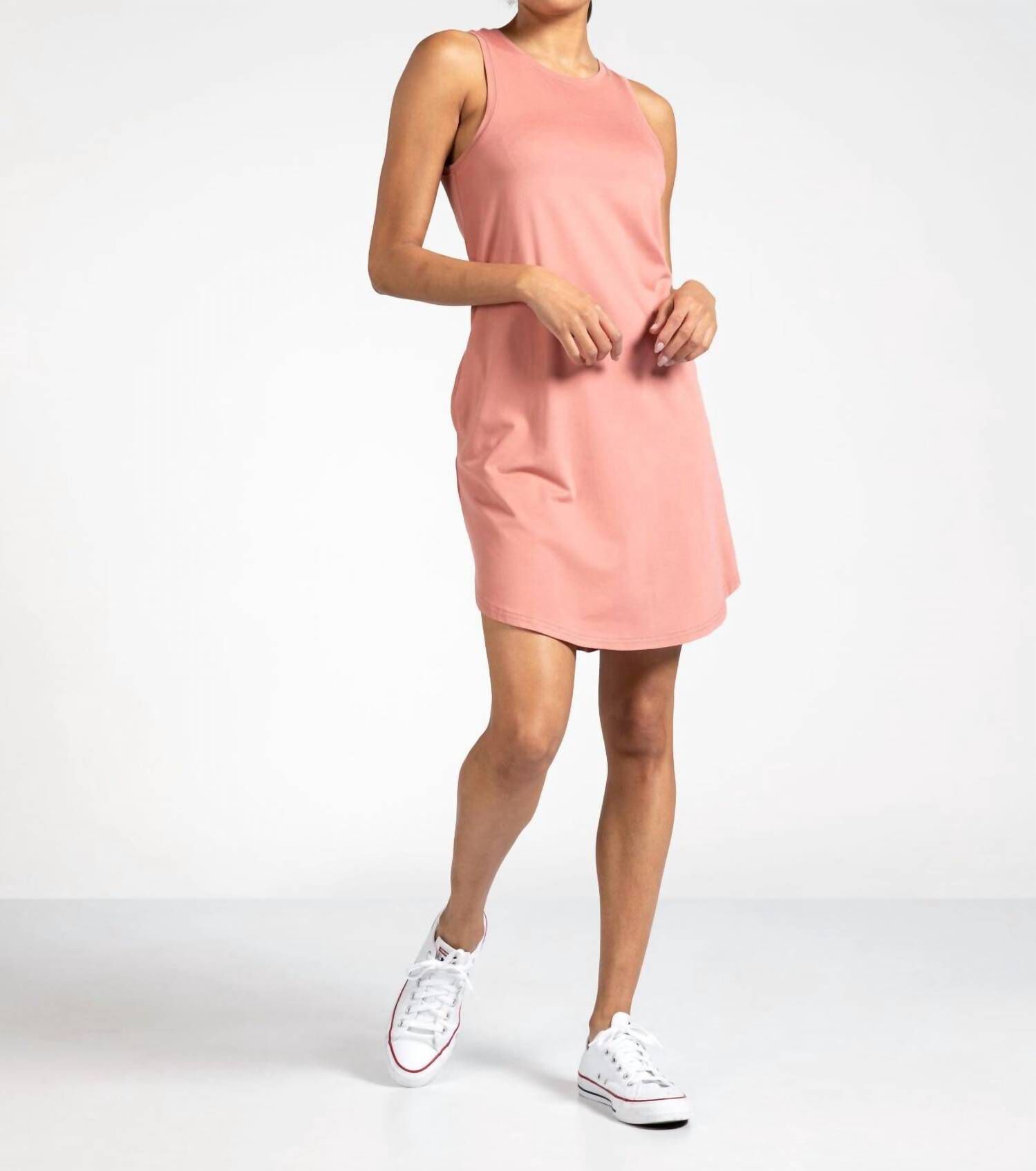 HOLLAND SLEEVELESS T-SHIRT DRESS IN ADOBE ROSE, Adobe Rose / Pink, hi-res image number 0
