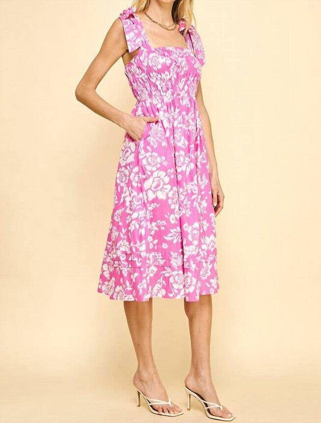 PINK PARADISE MIDI DRESS IN PINK, Pink / Pink, alternate image number null