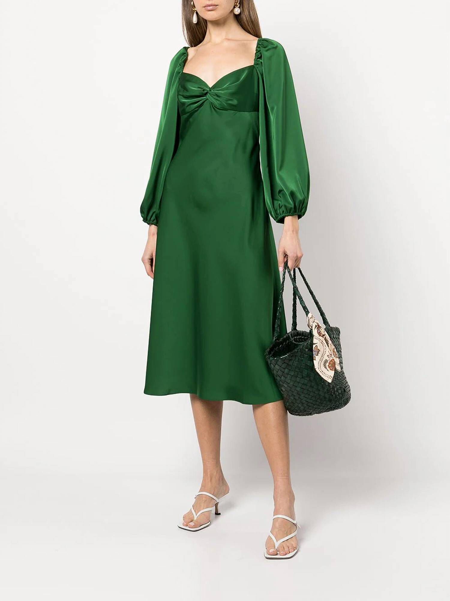 MELODY MIDI DRESS IN EMERALD, Emerald / Hunter Green, hi-res image number 0