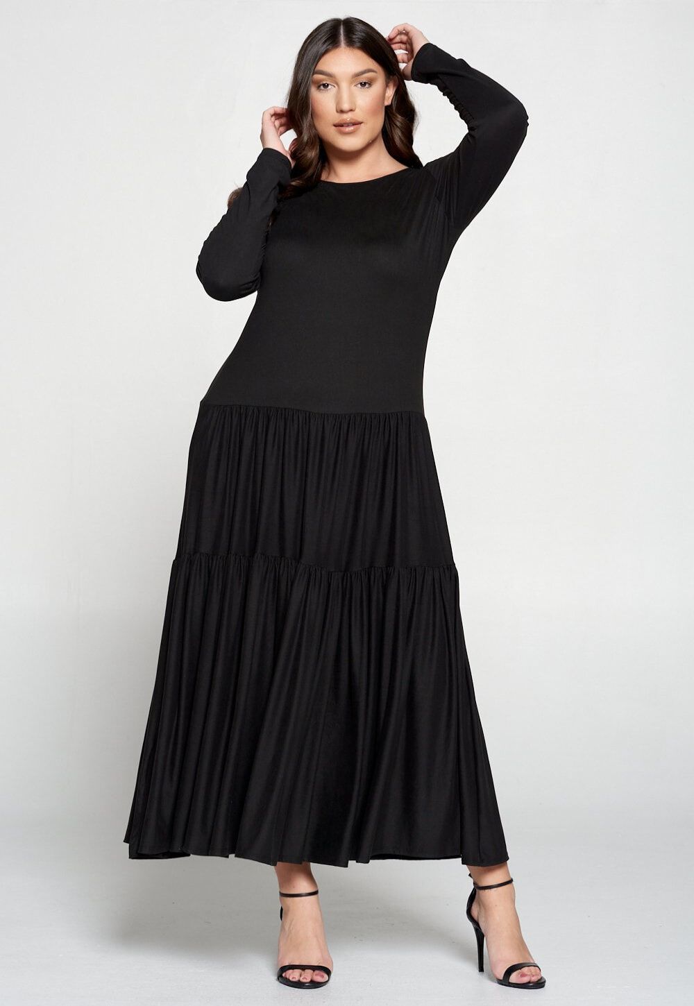 Tiered Maxi Dress, Black / Black, hi-res image number 0