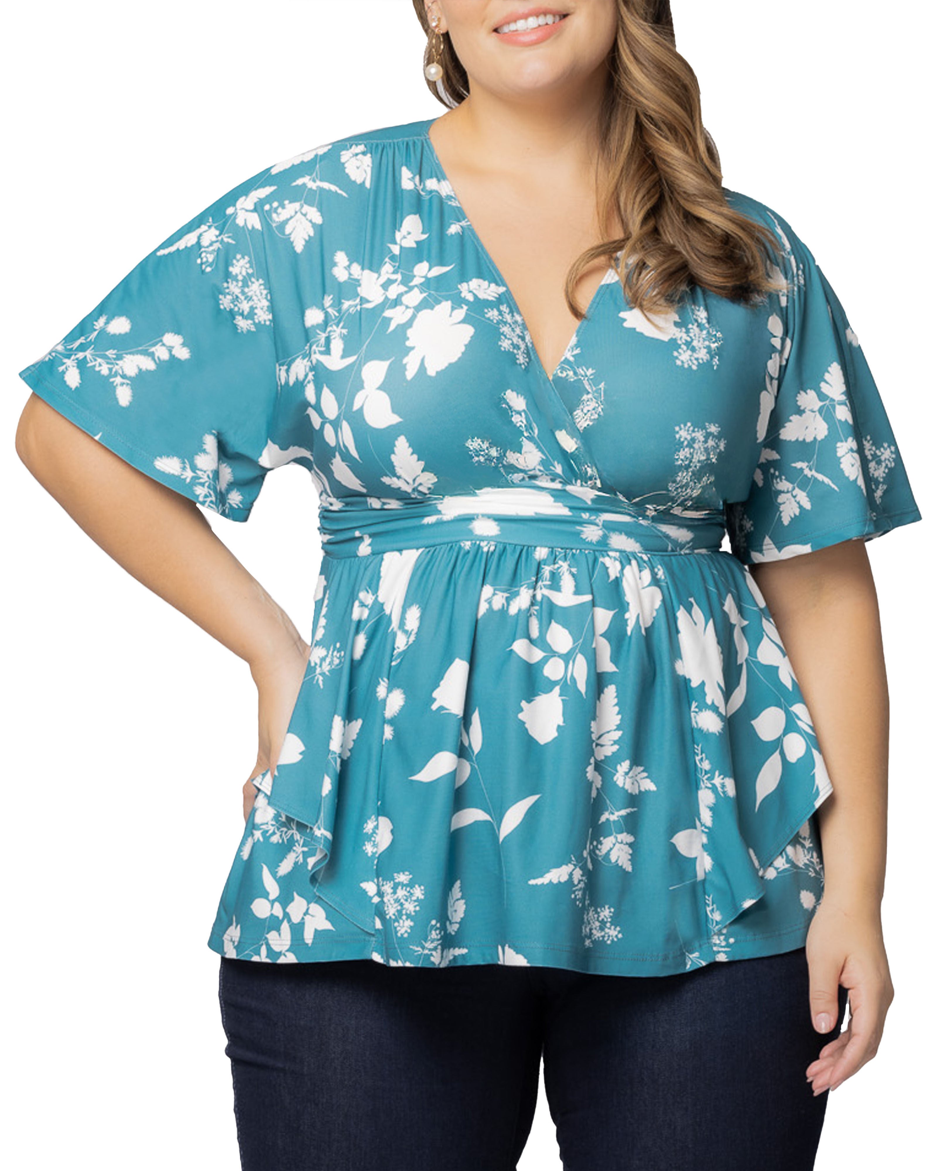 Encore Print Top, AQUA BLOOMS / Turquoise, alternate image number 2