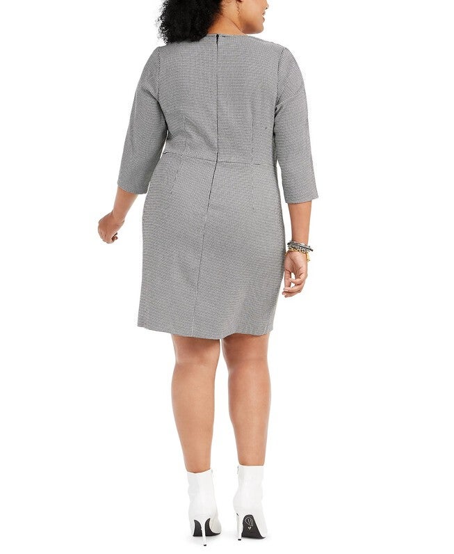 Betsey Johnson Women's Trendy Plus Size Ruffled Houndstooth Sheath Dress Gray Size 22W, , alternate image number null