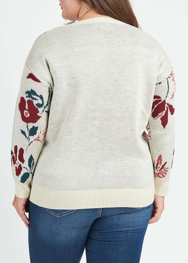 Casey Floral Knit Pullover Sweater, , alternate image number null
