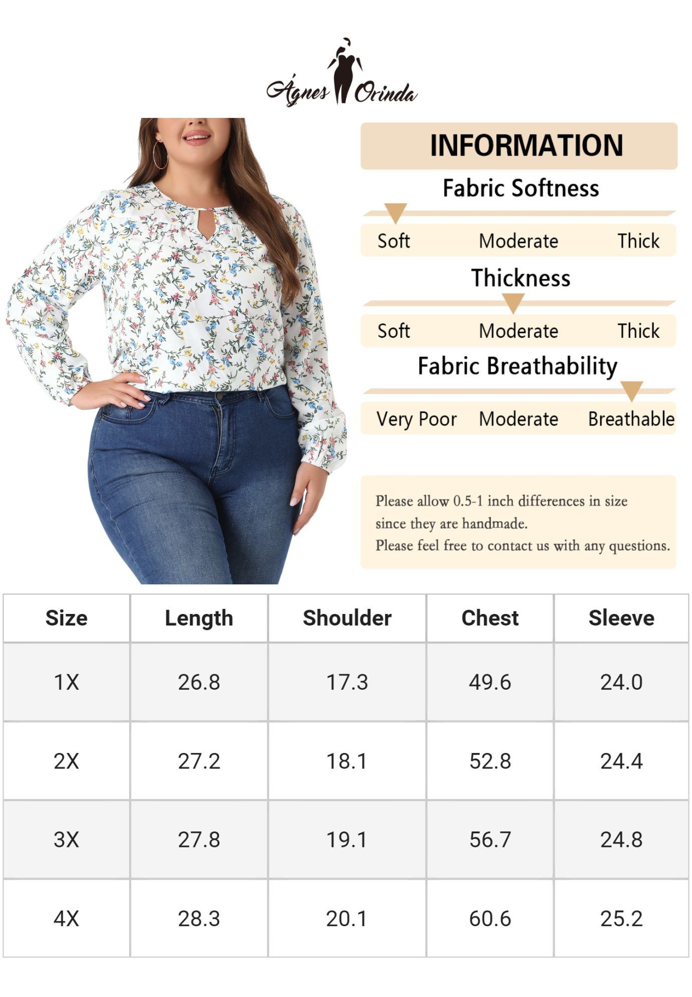 Chiffon Long Sleeve Keyhole Blouse Floral Top, White / White, alternate image number 4