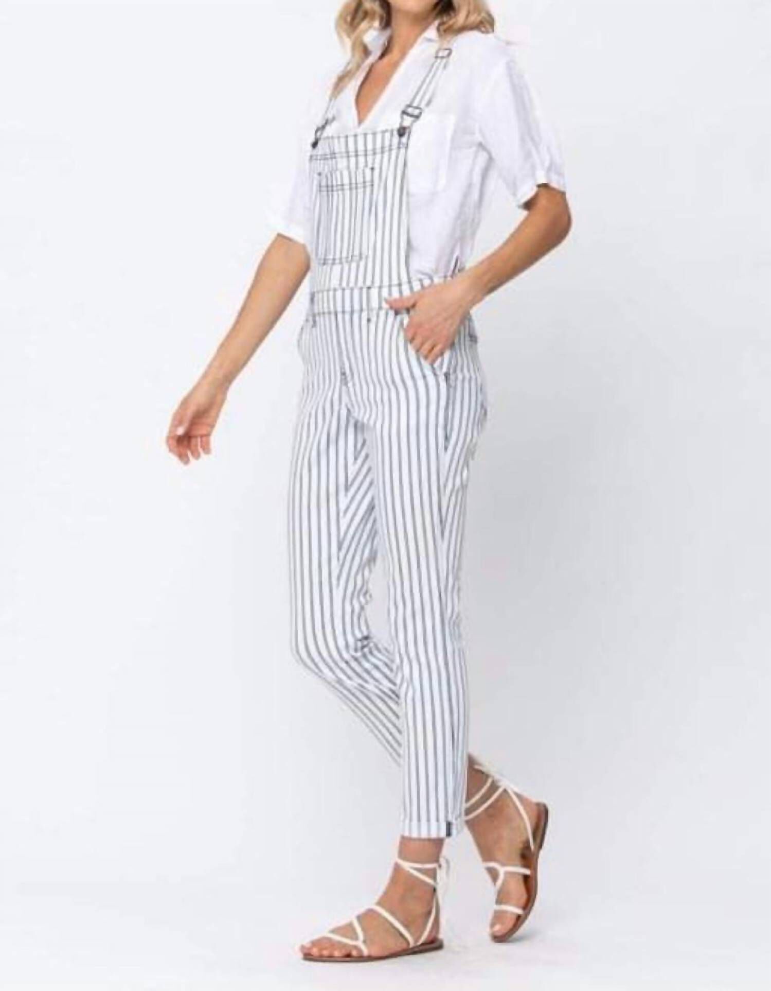 RAILROAD STRIPE OVERALLS, Blue / Azure Blue, alternate image number 1