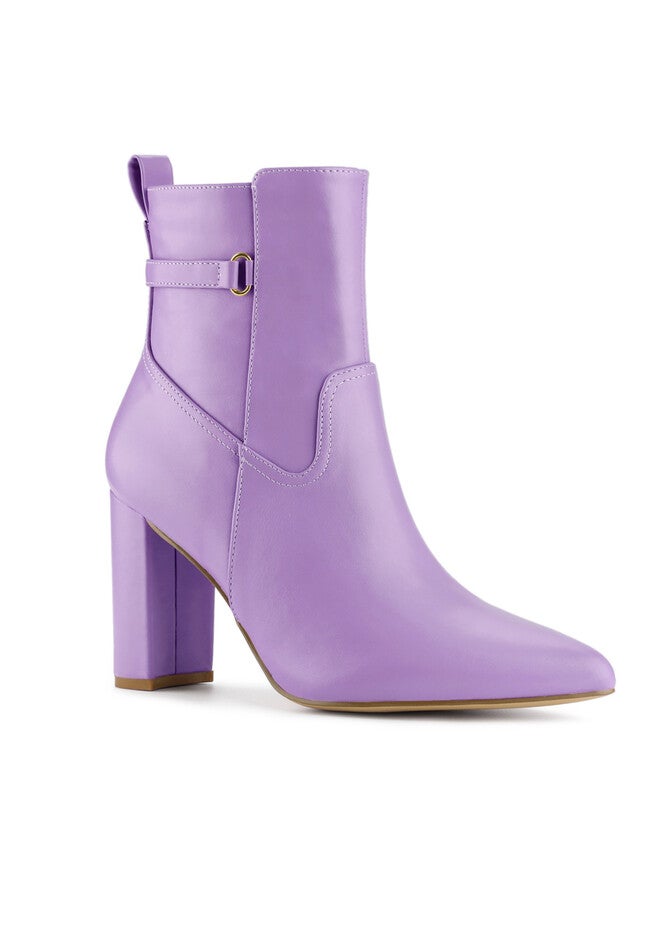 Pointed Toe Chunky High Heels Ankle Boots, Purple / Purple, hi-res image number 0