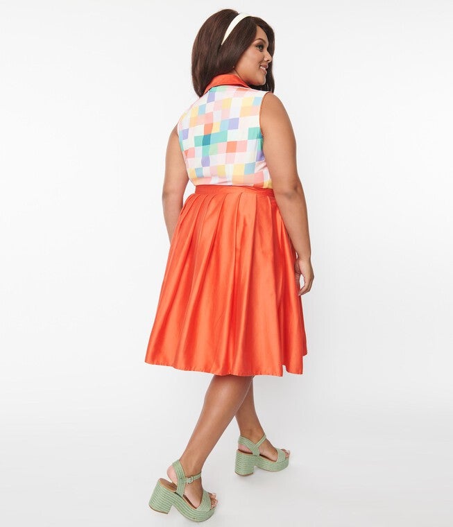 Unique Vintage Orange Collins Wrap Swing Skirt, , alternate image number null