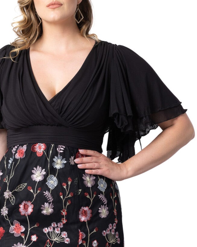 Lillian Embroidered Cocktail Dress, BORDEAUX BLOOMS / Black, alternate image number 3