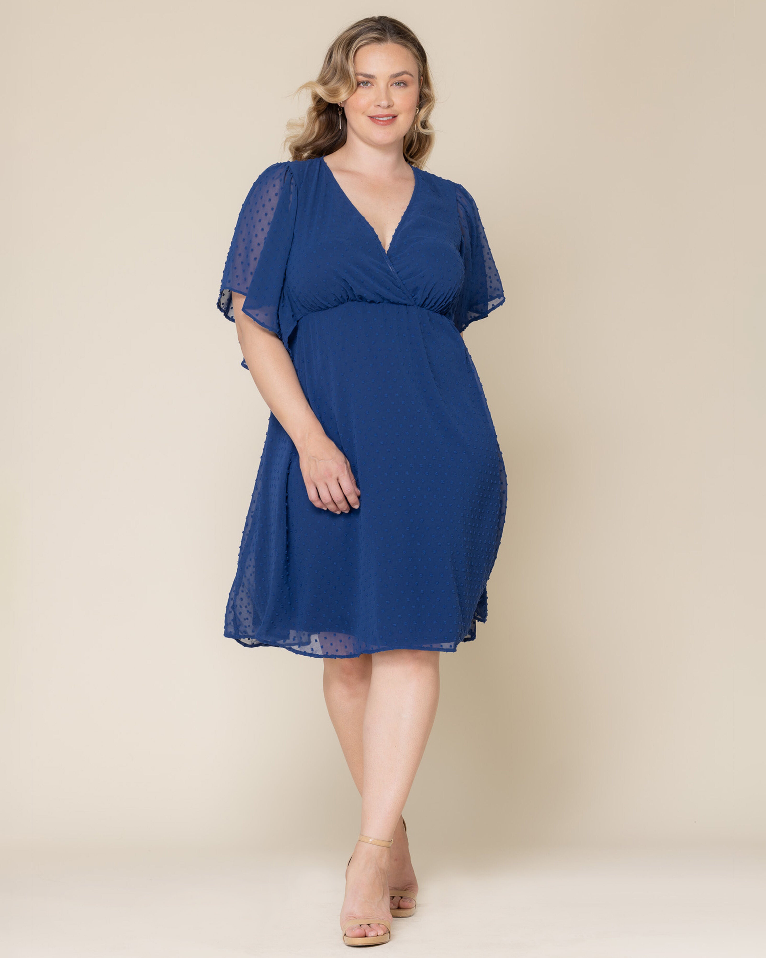 Florence Flutter Sleeve Dress, DENIM BLUE DOT / Cornflower Blue, alternate image number 2