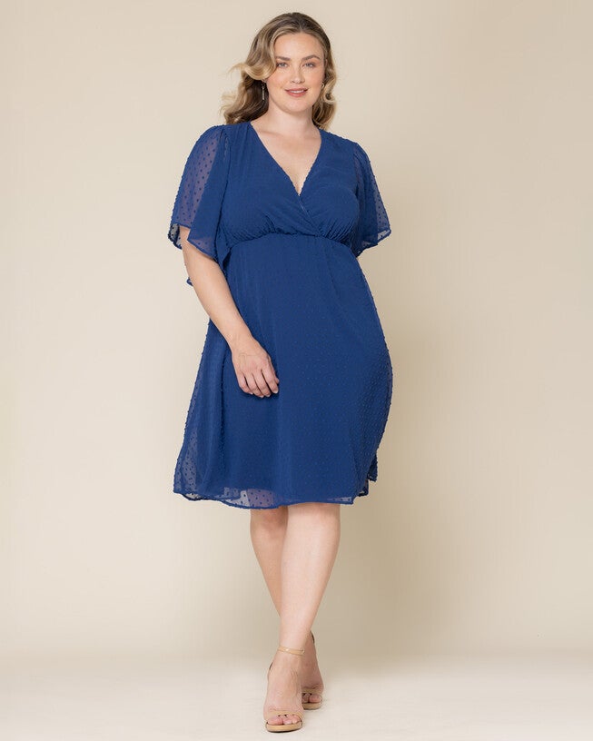 Florence Flutter Sleeve Dress, DENIM BLUE DOT / Cornflower Blue, alternate image number 2