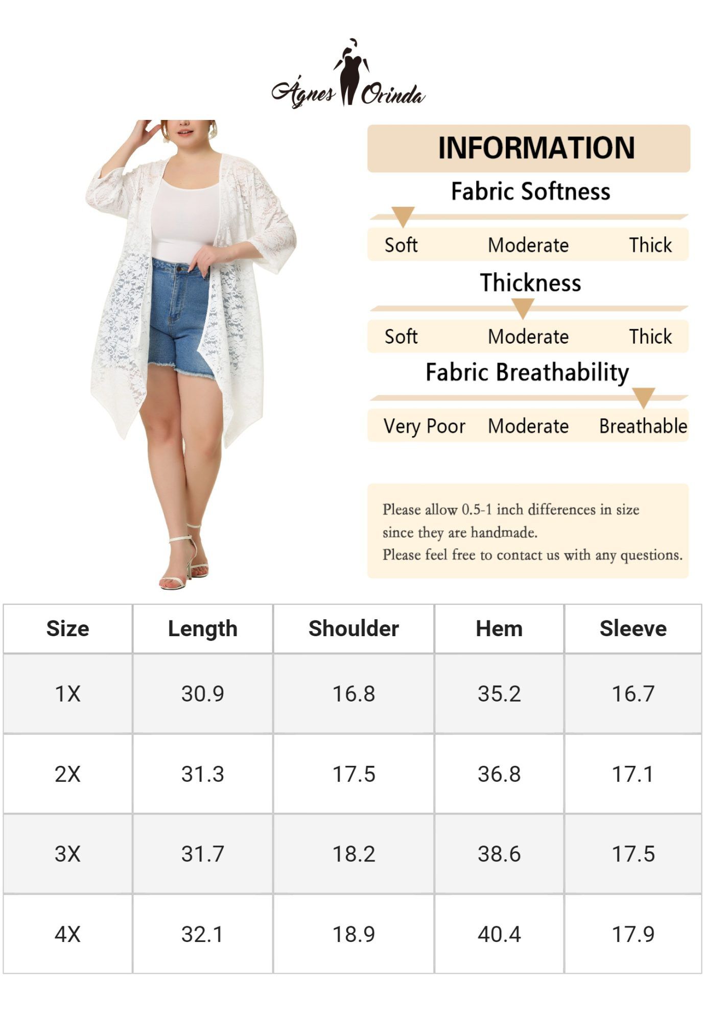 OPEN FRONT 3/4 SLEEVES CROCHET CARDIGAN COVER UP, White / White, alternate image number 4
