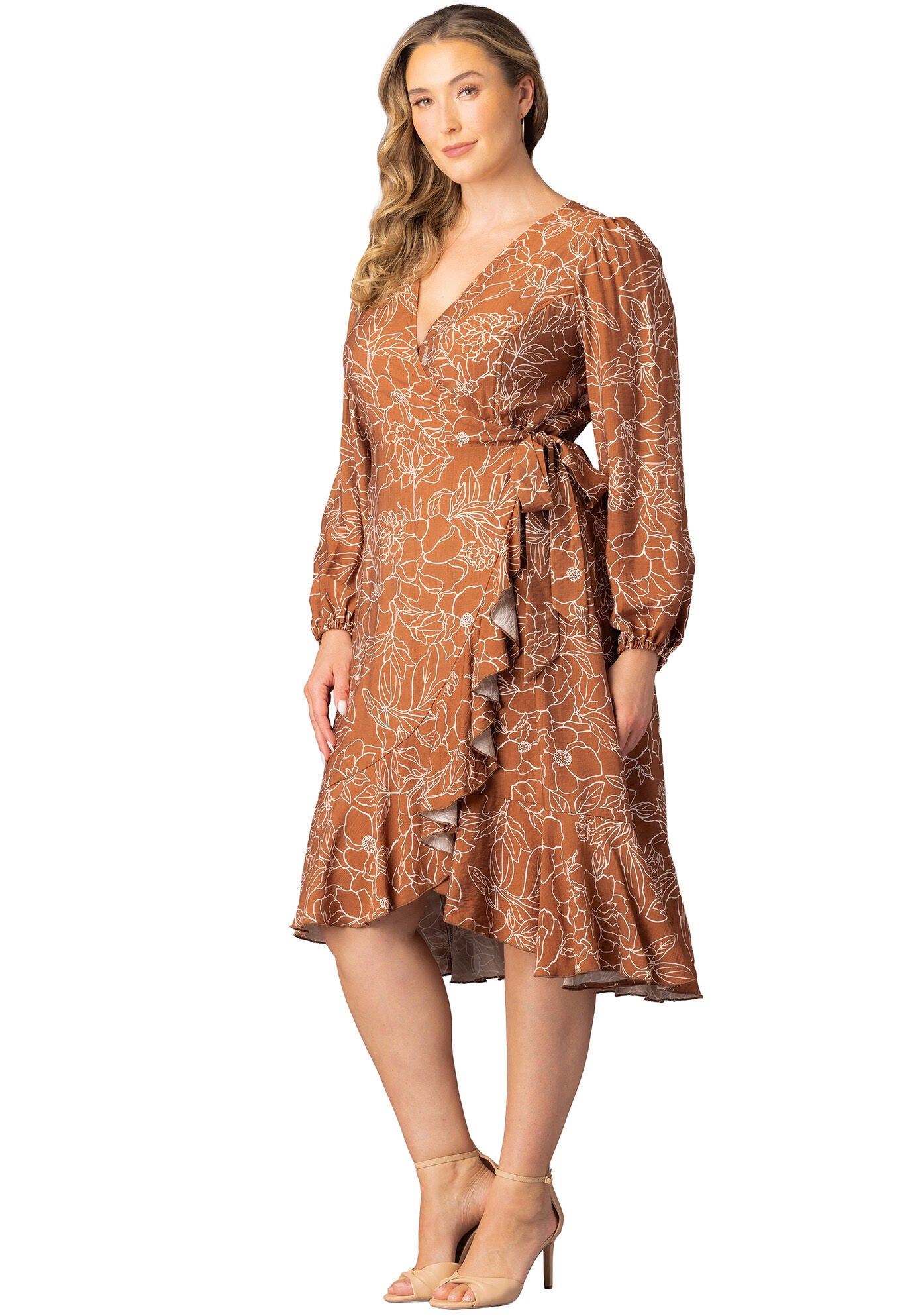 Julia Wrap Dress, Chocolate Floral Print / Brown, alternate image number 3