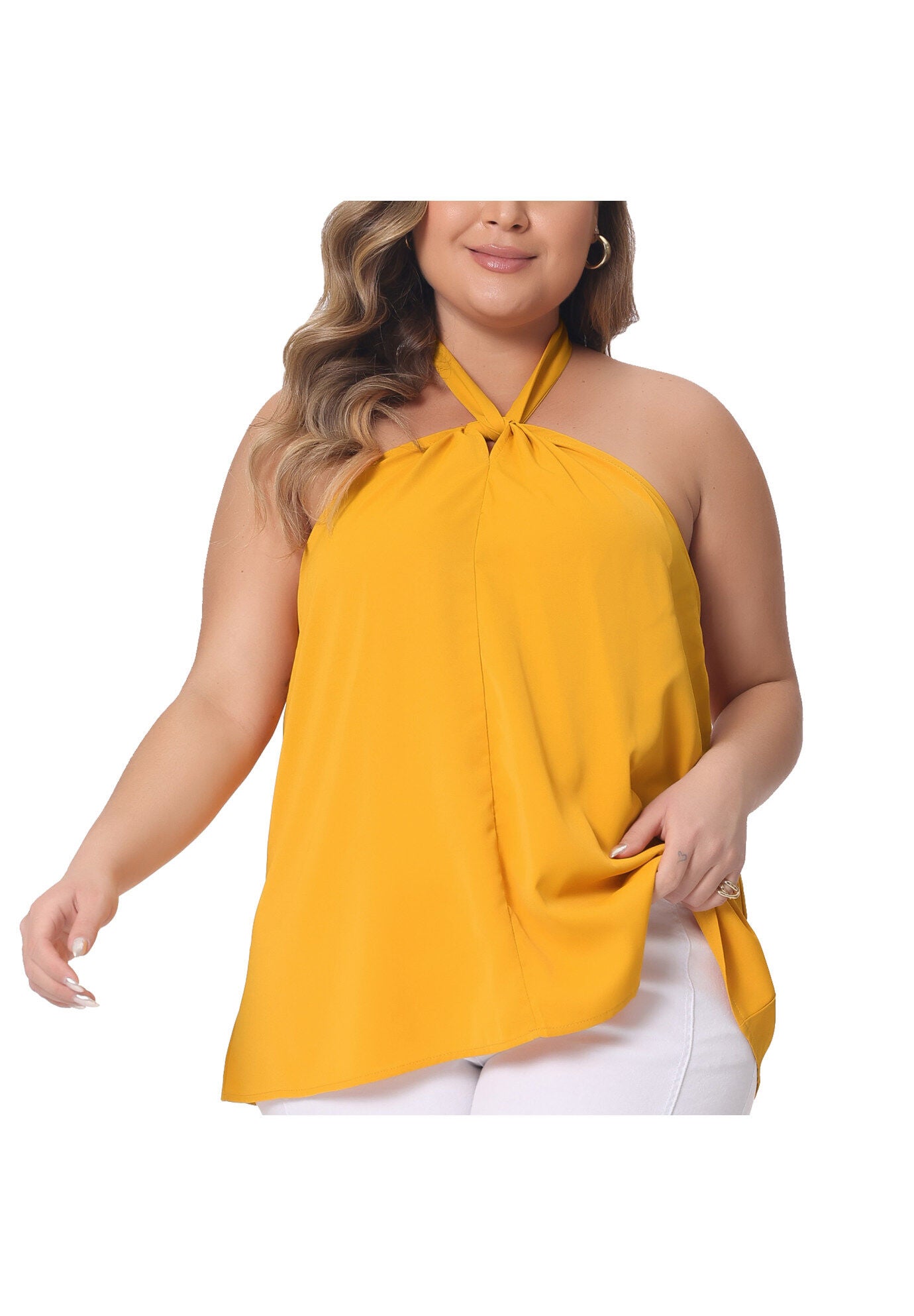 Self Tie Halter Neck Suspender Vest Sleeveless Camisole, Orange / Yellow, alternate image number 2