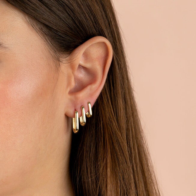 Solid Oval Huggie Earring, Gold / Gold, hi-res image number null