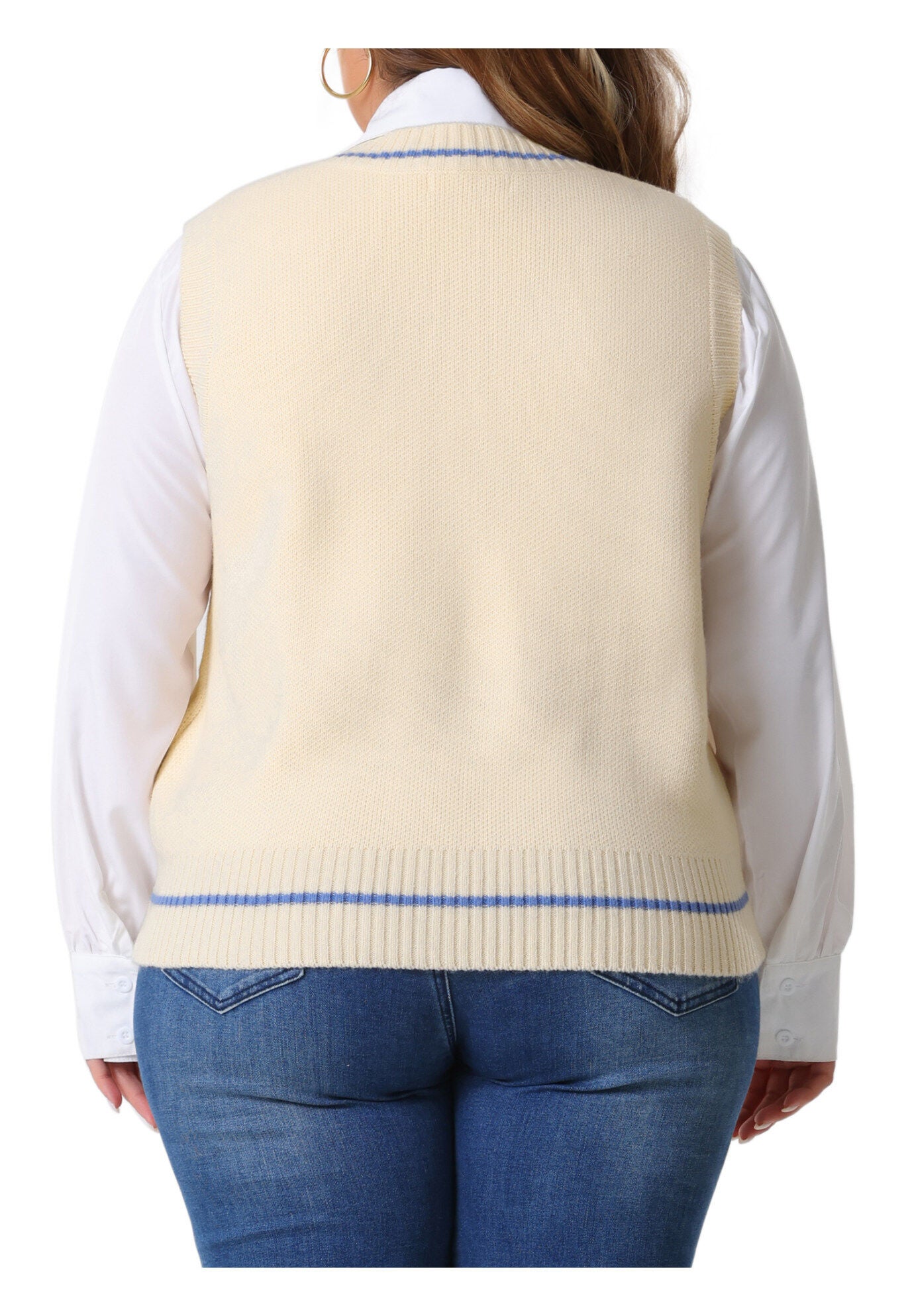 V Neck Stripe Cable Knit Pullover Sweater Vest, Beige / Beige, alternate image number 3