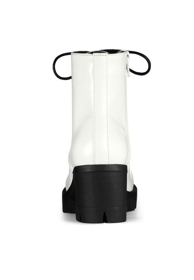 PLATFORM CHUNKY HEEL COMBAT BOOTS, White / White, alternate image number 3