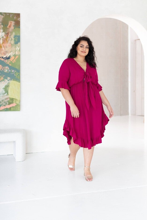 Arielle Tie Front Midi Dress, French Plum / Magenta, alternate image number 2