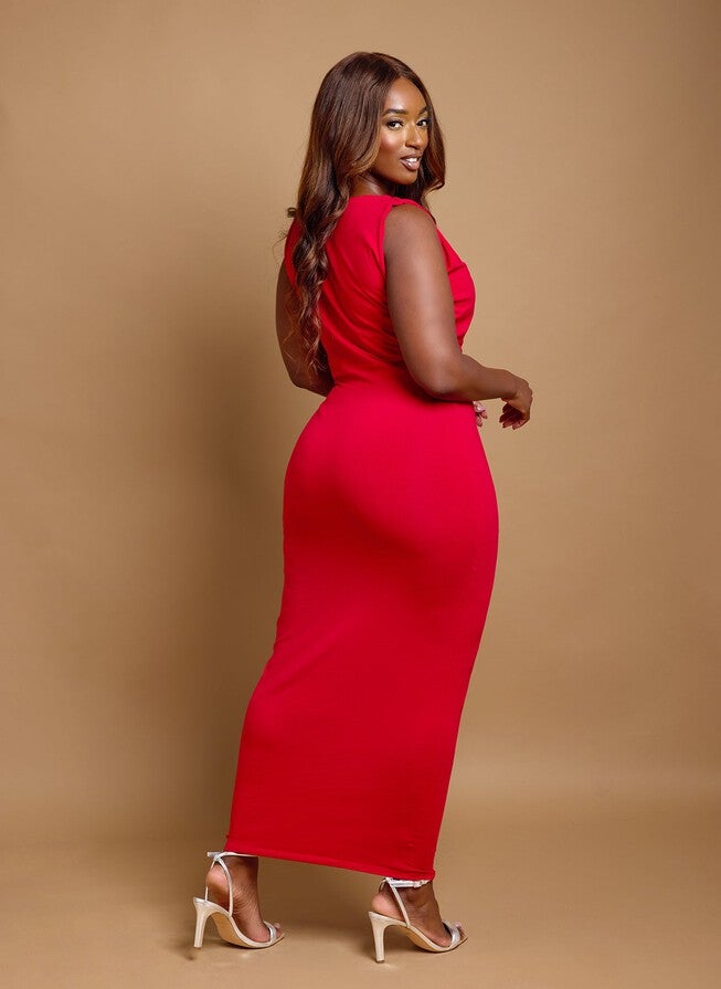 PAISLEY KNOTTED BODYCON MAXI DRESS, Red / Red, alternate image number 3
