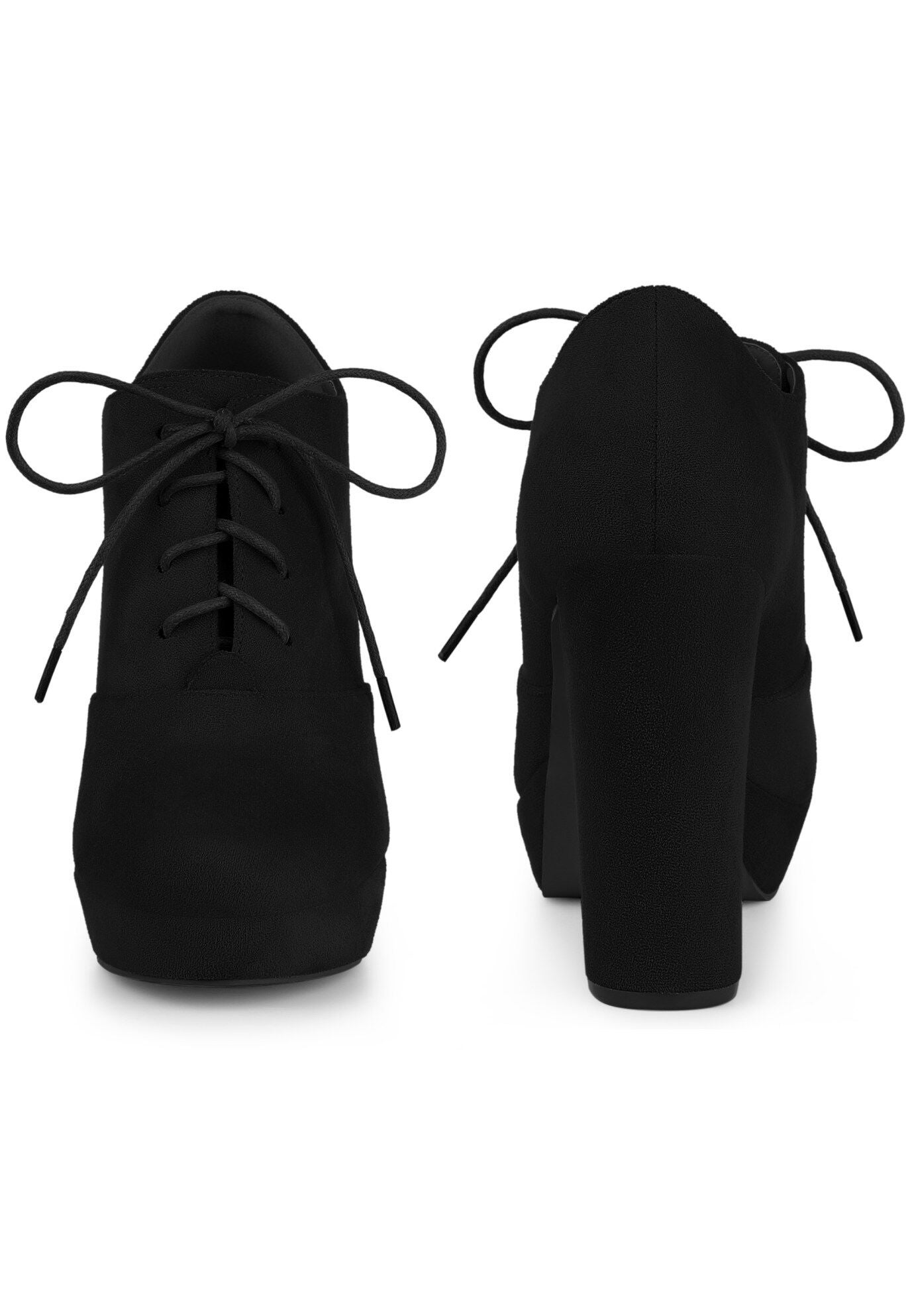 Platform Chunky Heel Lace Up Ankle Booties, Black / Black, alternate image number 1