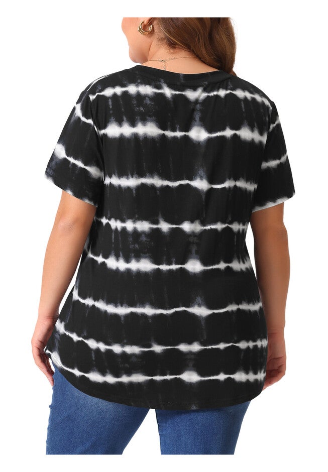 V Neck Short Sleeve Tie Dye Summer Top, Black / Black, alternate image number null