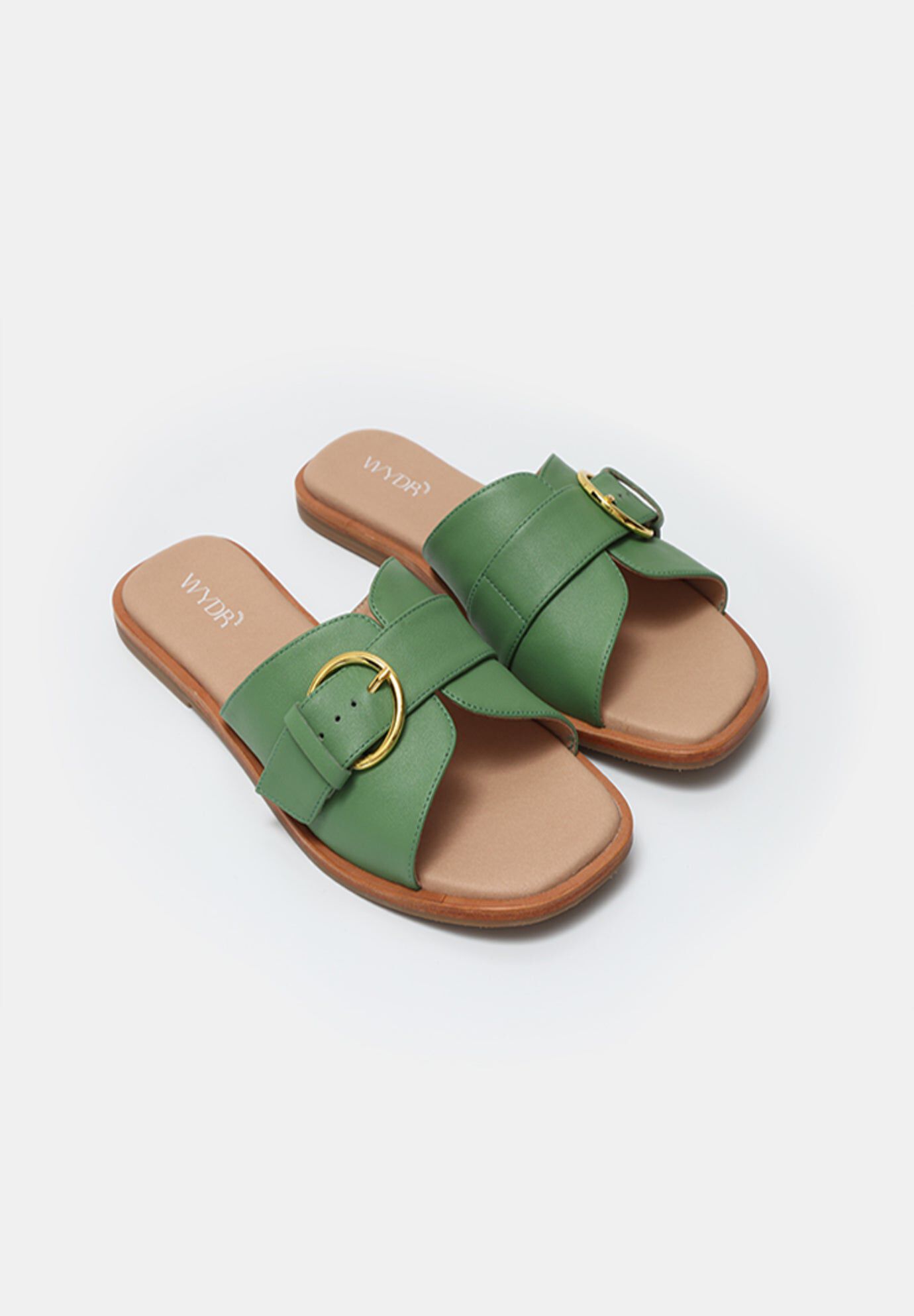 Marbella Buckle Flat Slides, Cactus / Forest Green, alternate image number 1