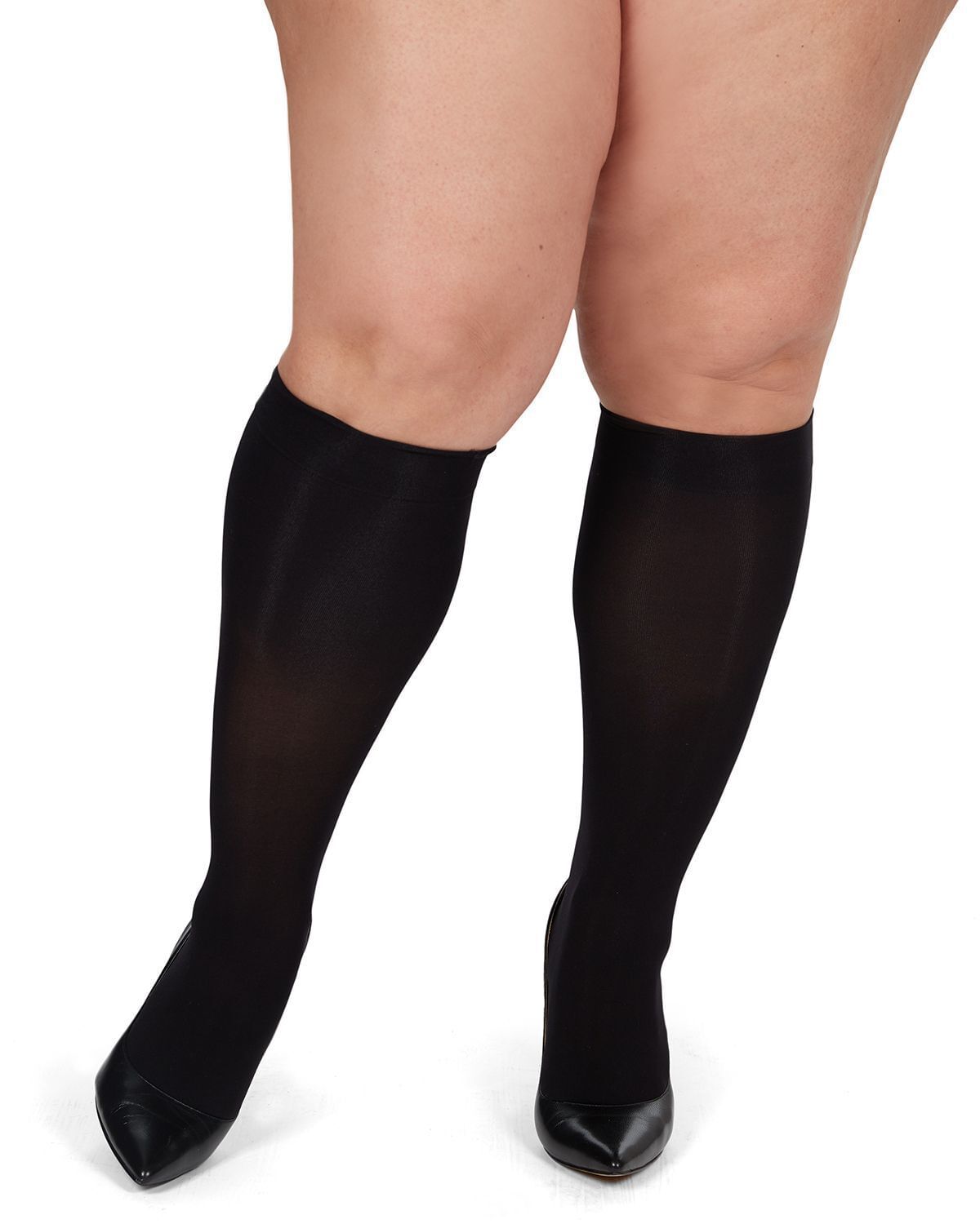 Microfiber Opaque Plus Size Curvy 2 Pack Knee High Stocking, Black / Black, alternate image number 1