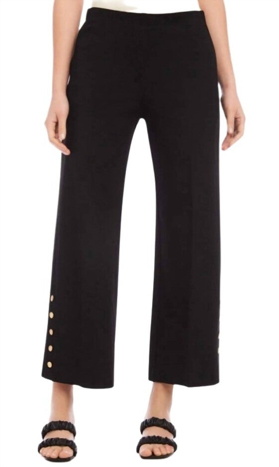CROPPED BUTTON HEM PANTS IN BLACK/GOLD, BlackGold / Black, hi-res image number 0