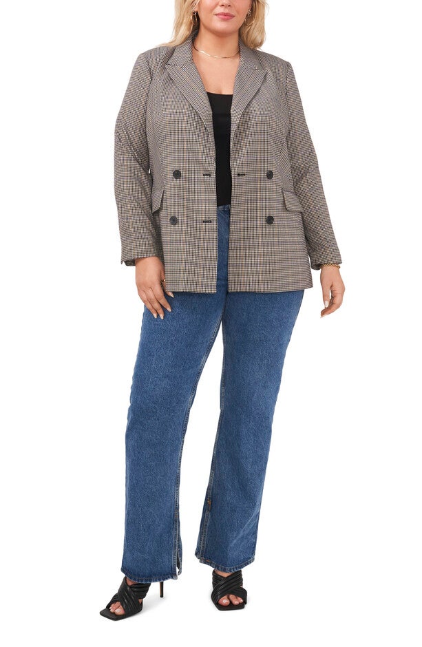 PLAID DOUBLE BREASTED BLAZER, COUNTRY PLAID / Brown, hi-res image number 0