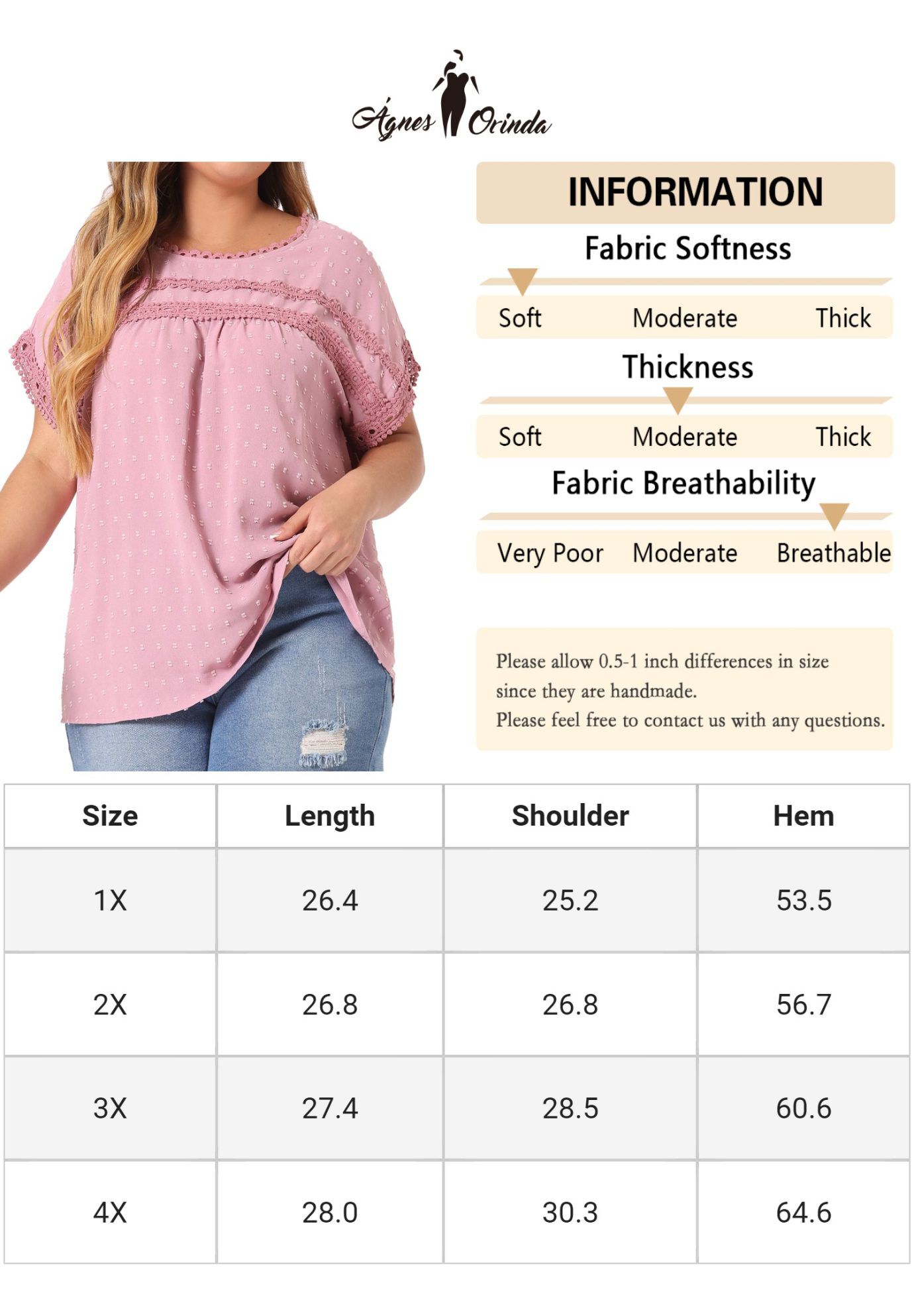 Swiss Dots Lace Crochet Short Sleeve Chiffon Blouse, Pink / Pink, alternate image number 4