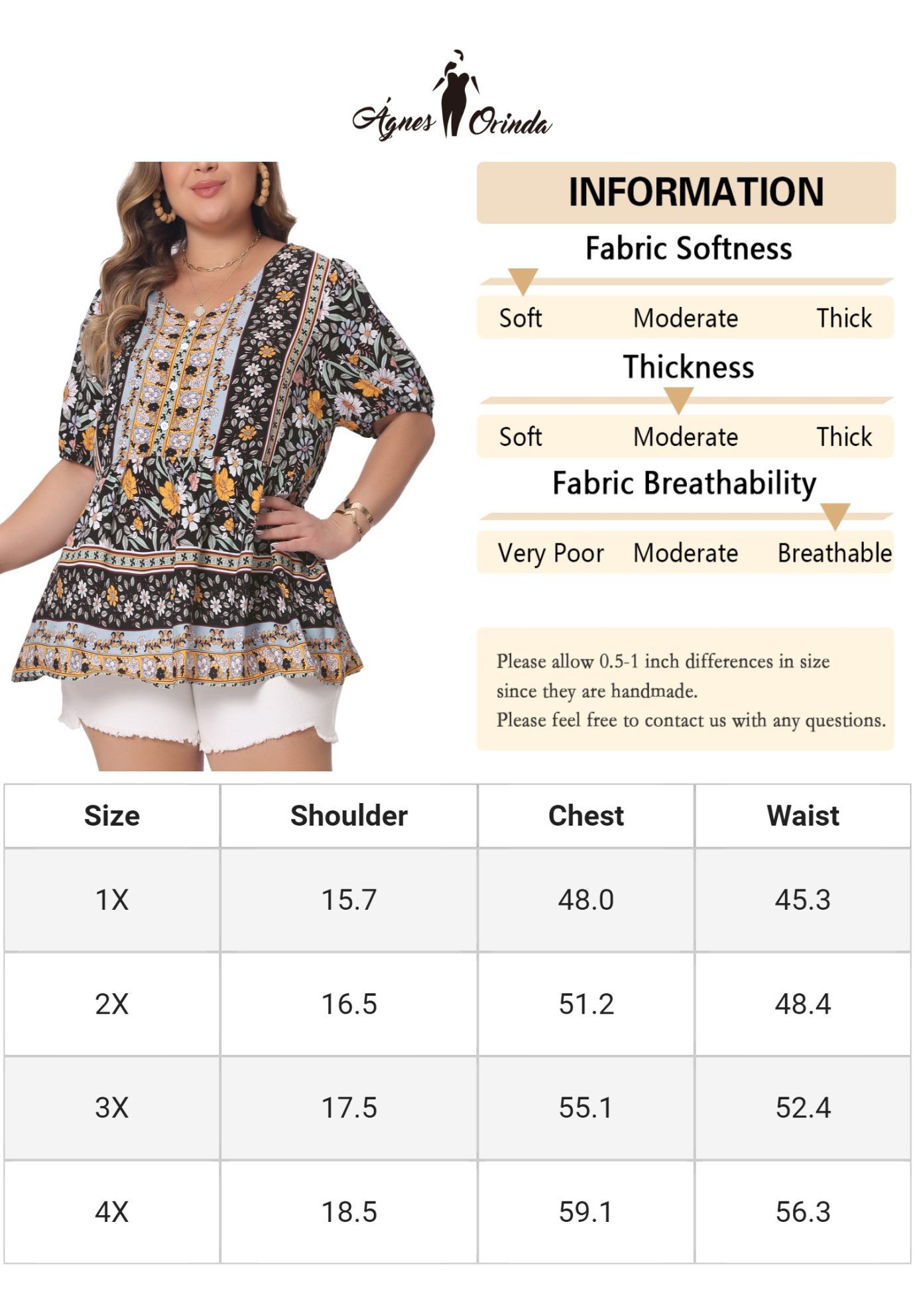 Boho Floral Print V Neck Peplum Loose Blouse, Black / Black, alternate image number 4