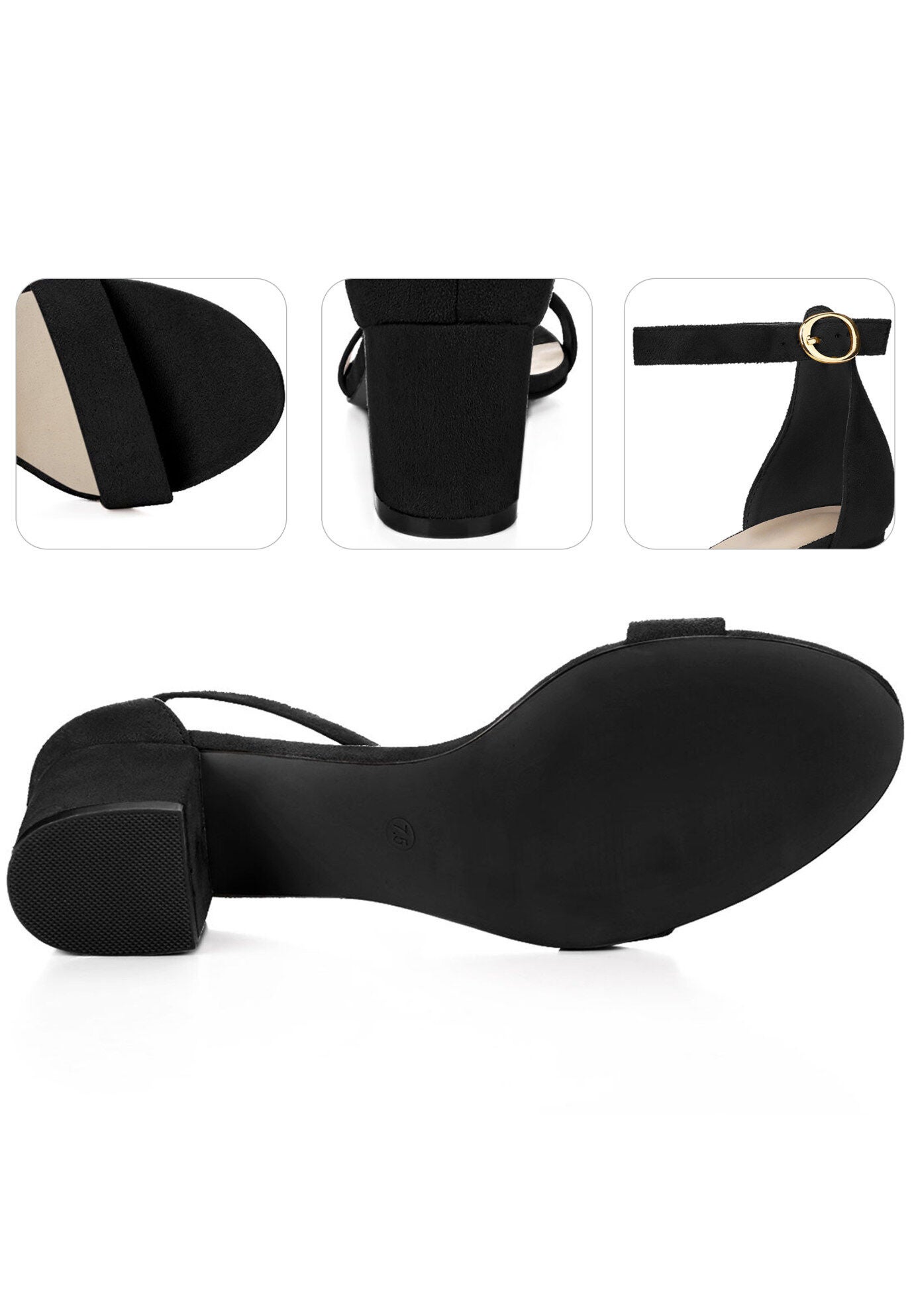 Open Toe Ankle Strap Chunky Heels Sandals, Black / Black, alternate image number 2