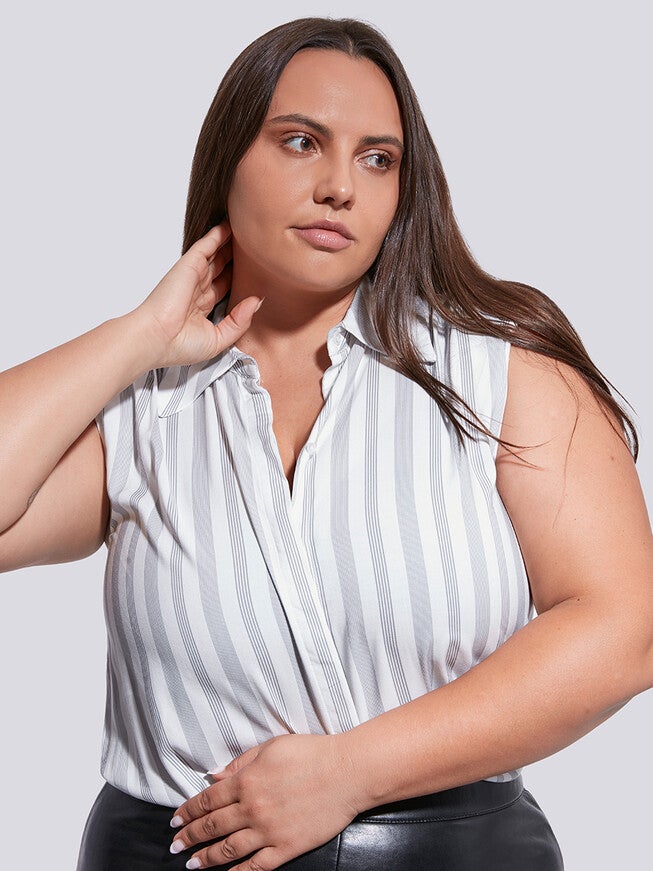 ISABELLA STRIPE BLOUSE, Ivory / Ivory, alternate image number 1