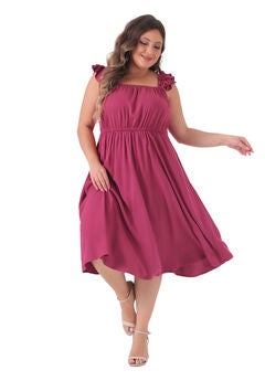 Ruffle Cap Sleeve Shirred Waist A Line Beach Sundress
