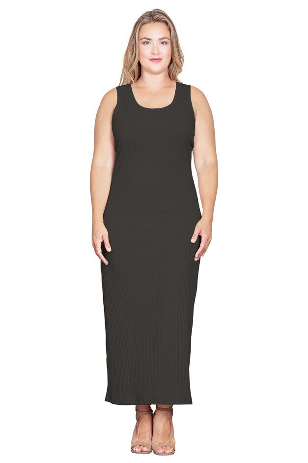 Sleeveless Rib-Knit Maxi Dress, Black / Black, hi-res image number null