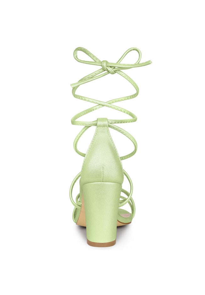 Strappy Lace Up Chunky Heeled Heels Sandals, Lime Green / Light Green, alternate image number 2