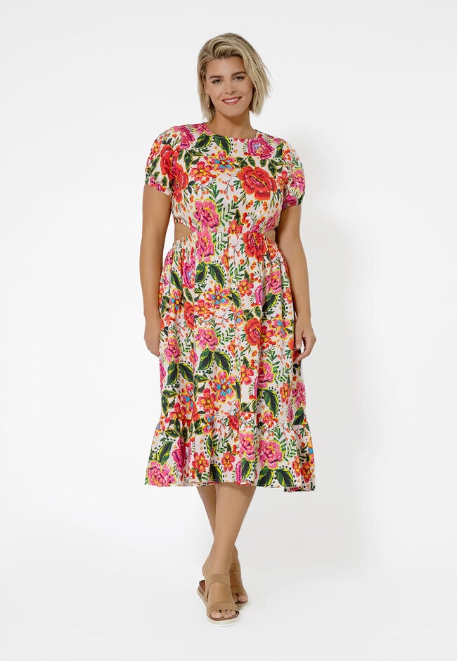 Poplin Cut-Out Midi Dress, MULTI / Pink, hi-res image number 0