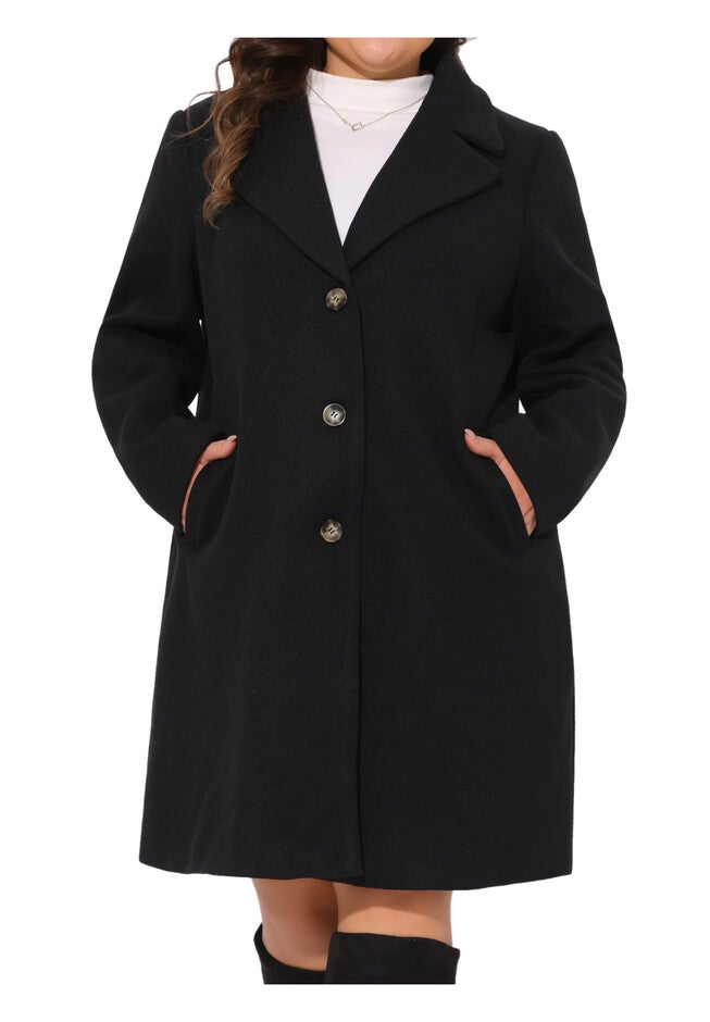 Single Breasted Notched Lapel Coat, Black / Black, alternate image number 1