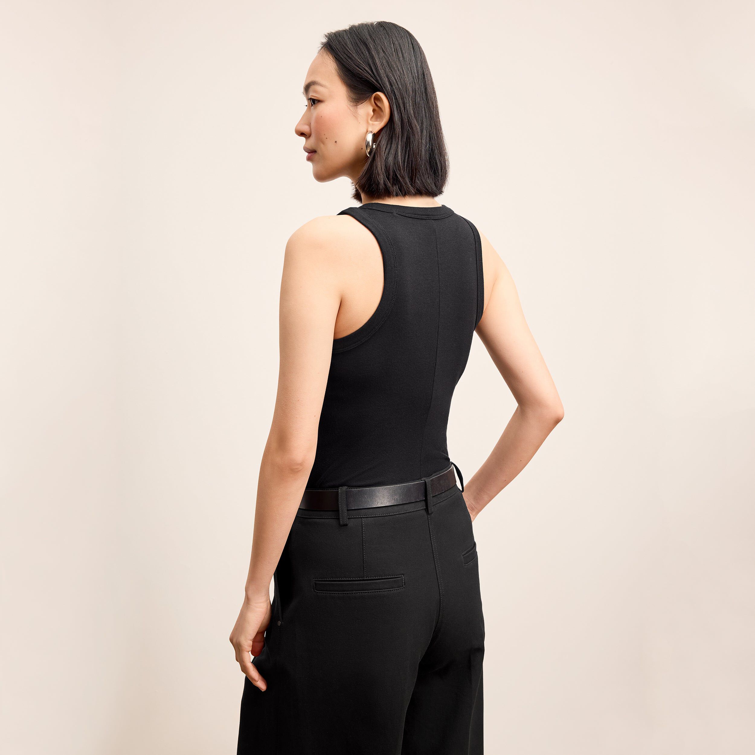 Aubry Layering Tank - Organic Ribbed Pima Cotton, Black / Black, alternate image number 1