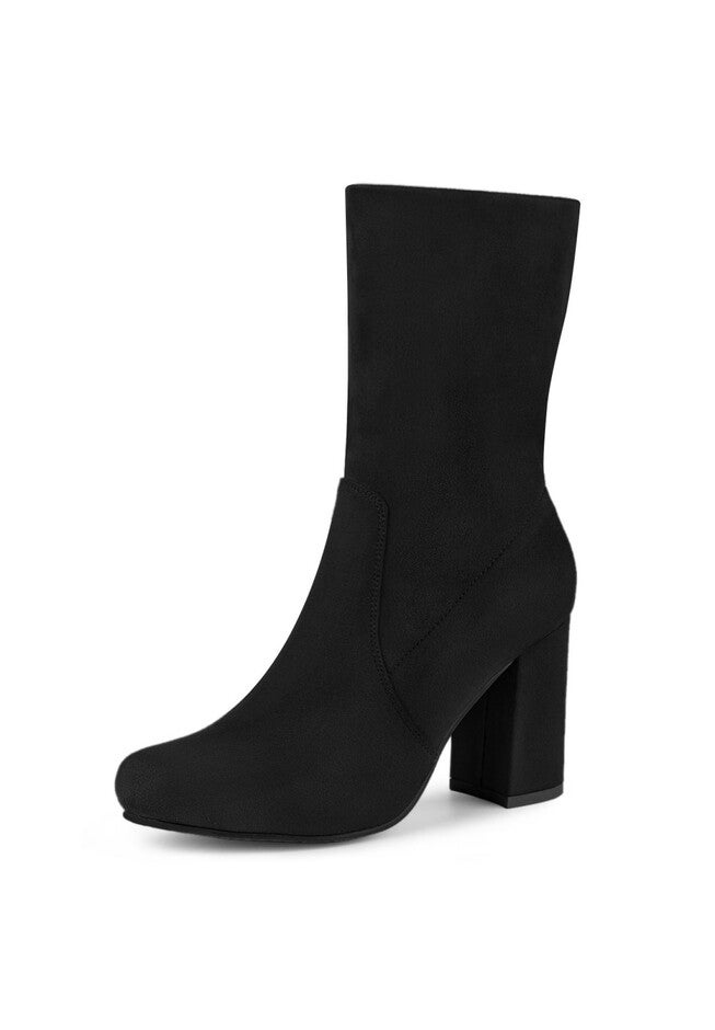BLOCK HEEL FOLDABLE STRETCH ANKLE BOOTS, Black / Black, hi-res image number 0