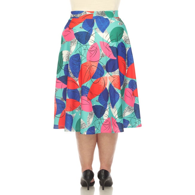 Leaf Print Vintage Flared Midi Skirt, , alternate image number null