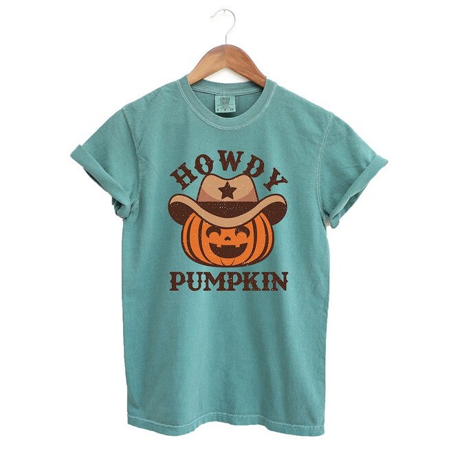 Howdy Pumpkin Hat Garment Dyed Tee, Light Green / Light Green, hi-res image number 0