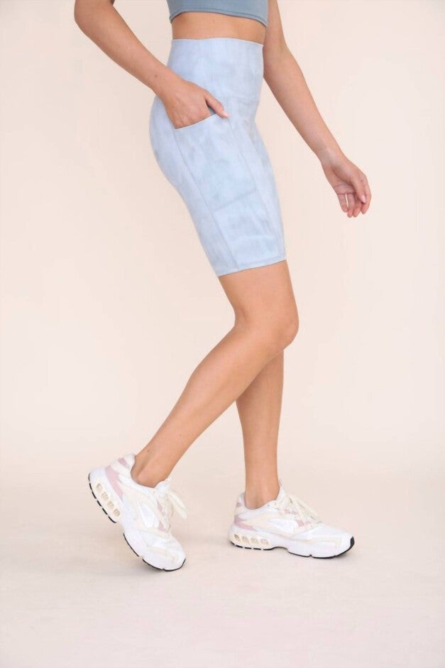Faded Leopard Print High-Waist Bike Short In Blue, , alternate image number null