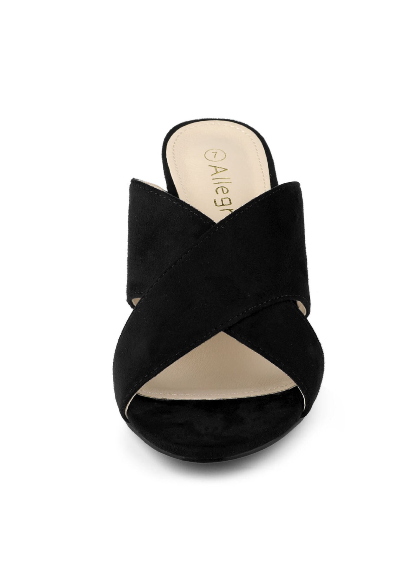 Crisscross Strap Block Heel Slide Sandals, Black / Black, alternate image number 2