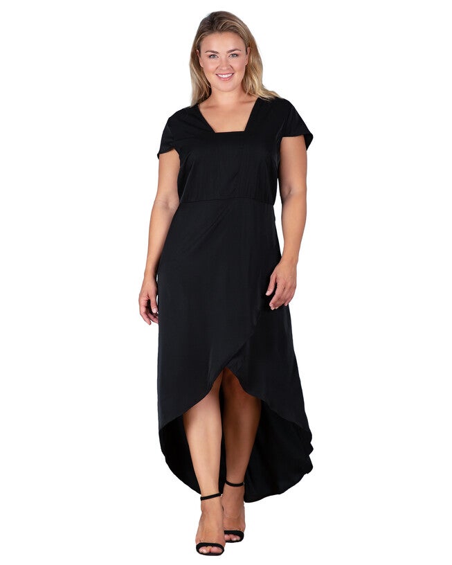 Standards & Practices Cap Sleeve High-Low Tulip Dress, BLACK / Black, hi-res image number 0