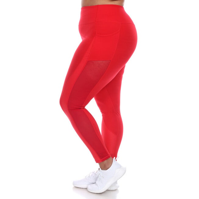 High-Waist Mesh Fitness Leggings, Red / Red, alternate image number null